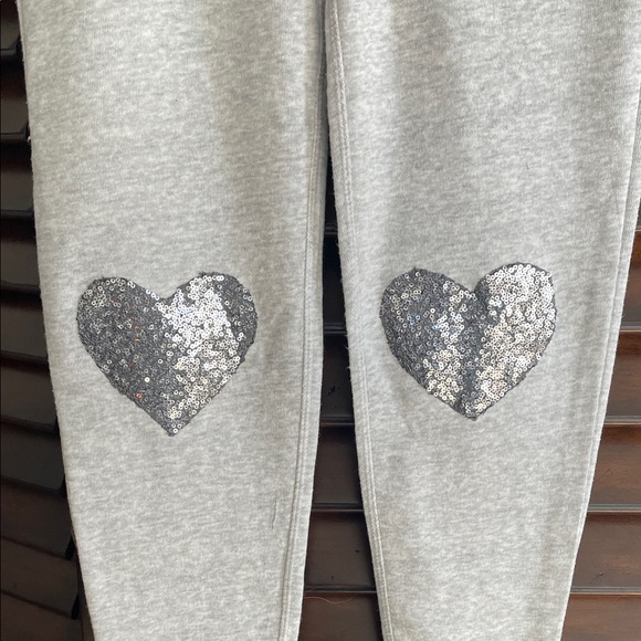 Gray Sequin Heart Joggers with Silver Heart Accents Medium TROO - Picture 2 of 7